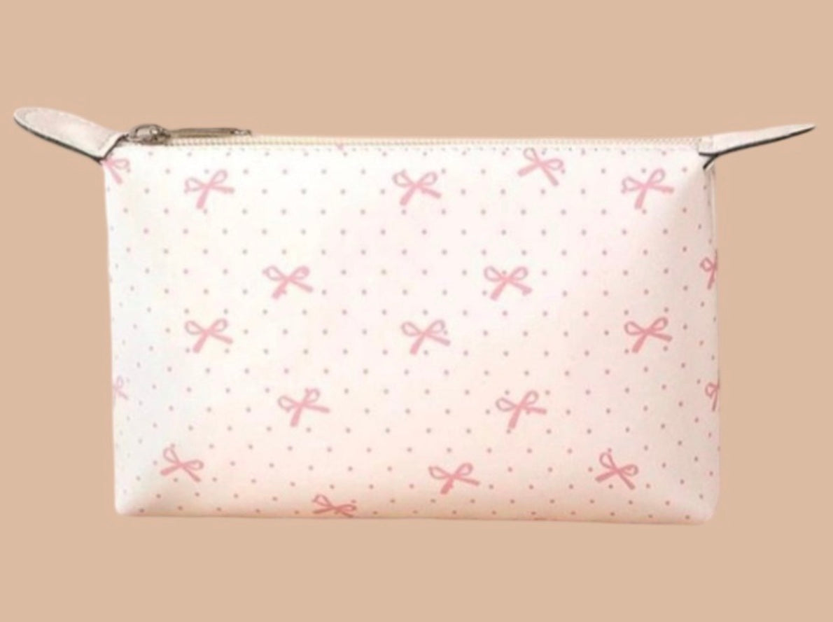 Bow vegan leather cosmetic bag