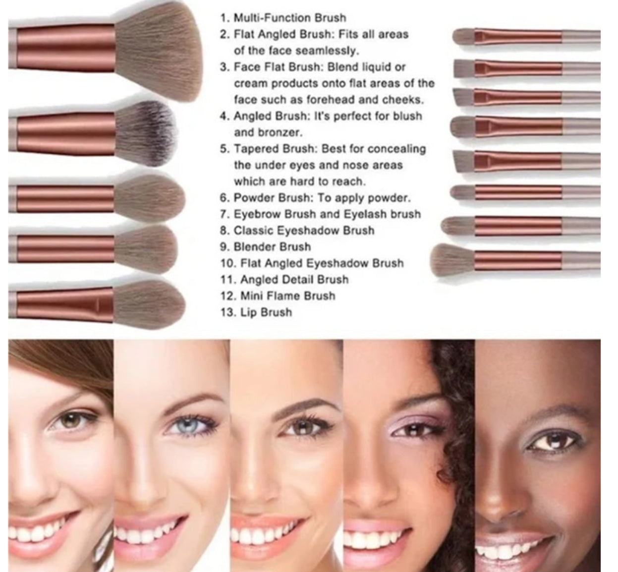 Compact makeup brushes
