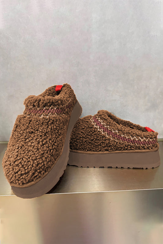 Thick soled Sherpa slip ons