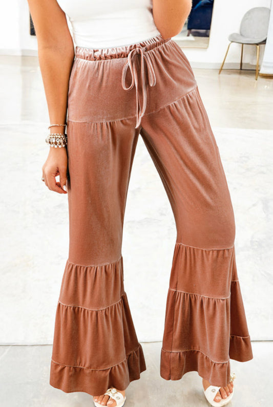 Velvet lace up ruffle pants