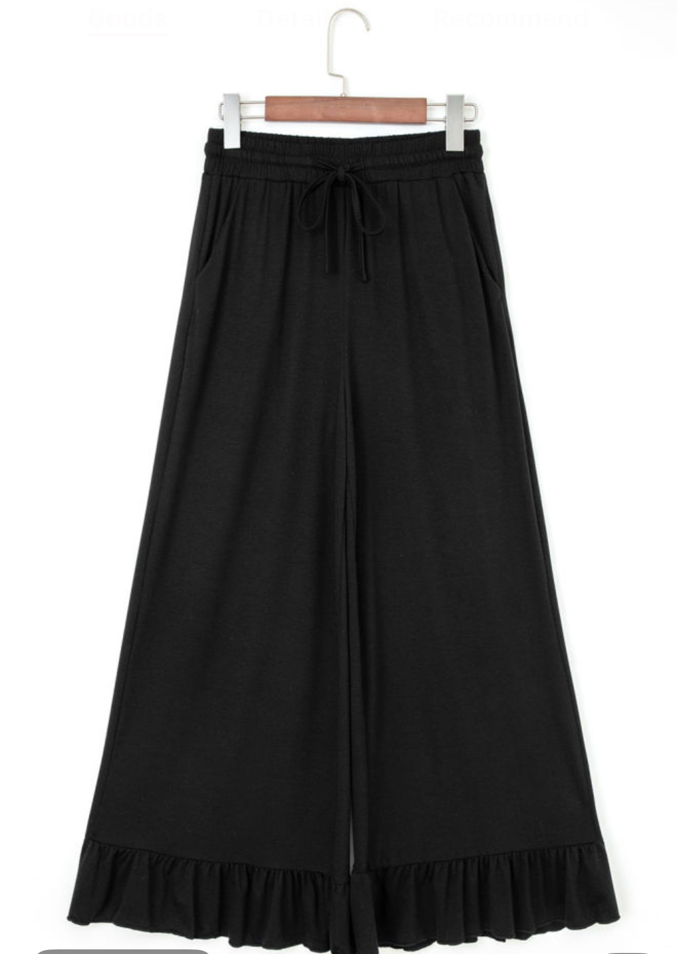 Black Ruffle Pull On Wide Leg Pants