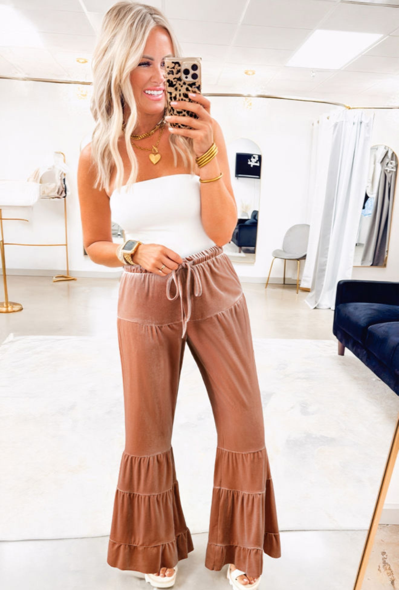 Velvet lace up ruffle pants