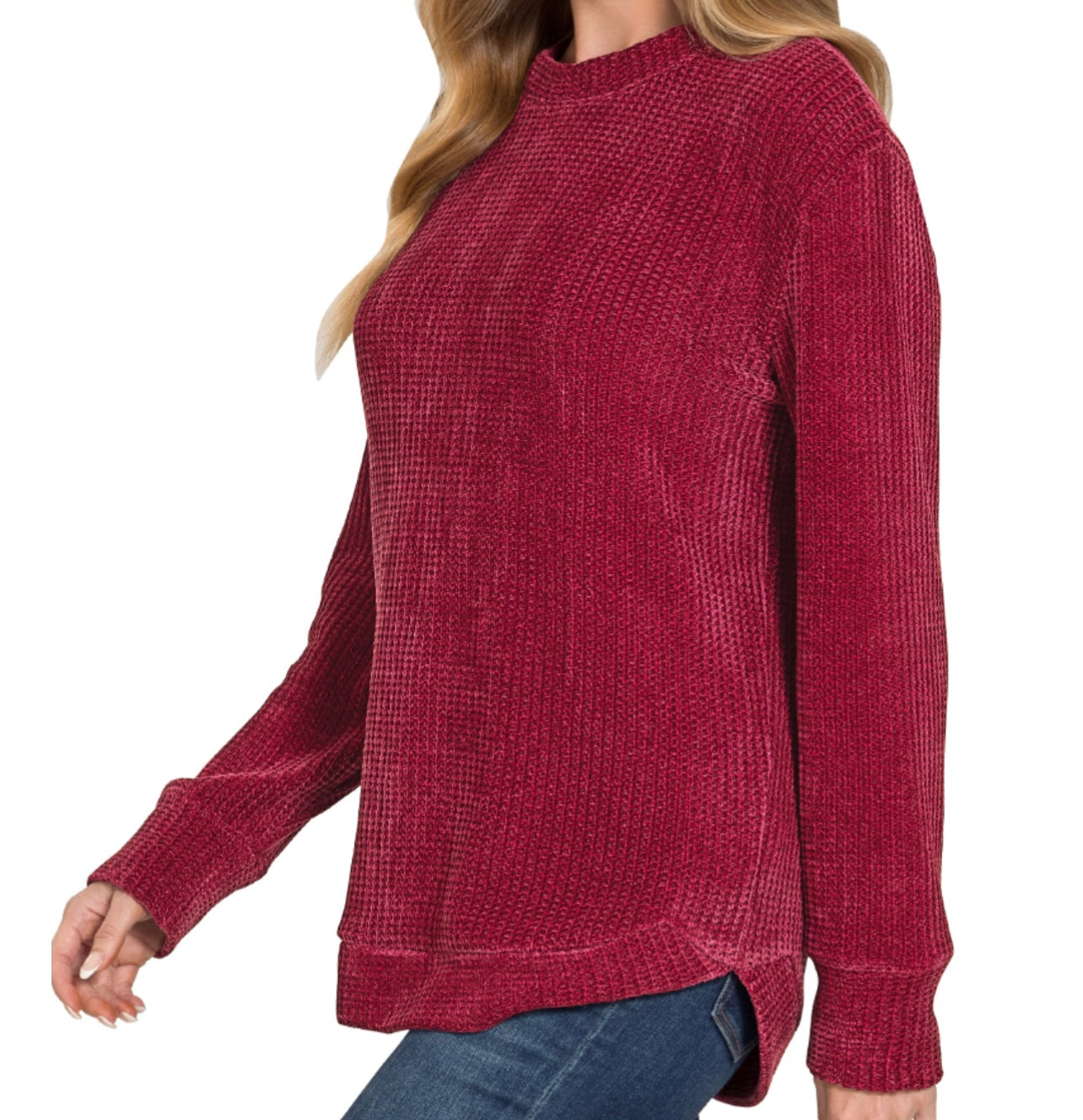 Chenille Waffle Round Neck Sweater