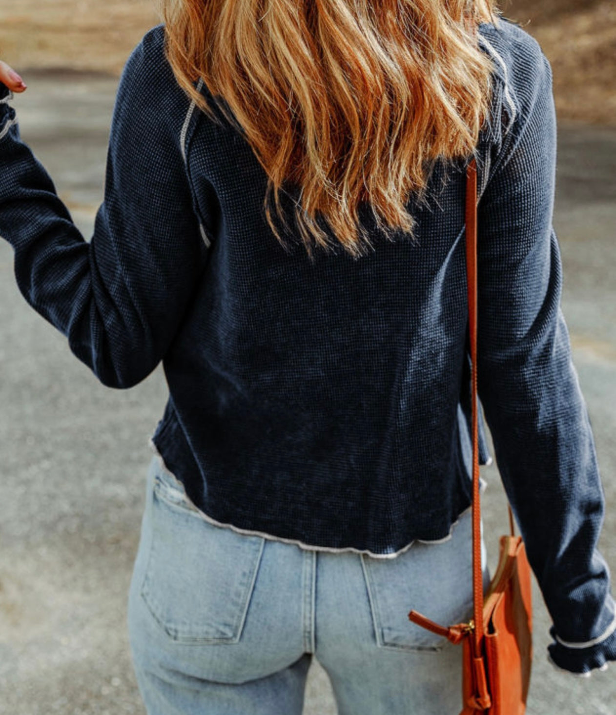 Blue Textured Long Sleeve Top