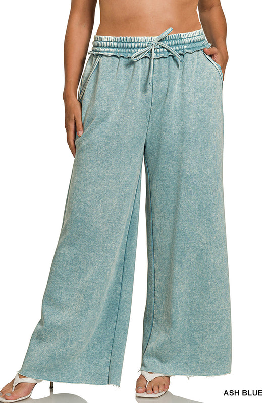 Plus Acid Wash Fleece Palazzo Pants