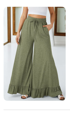Jungle wide leg ruffle bottom pants