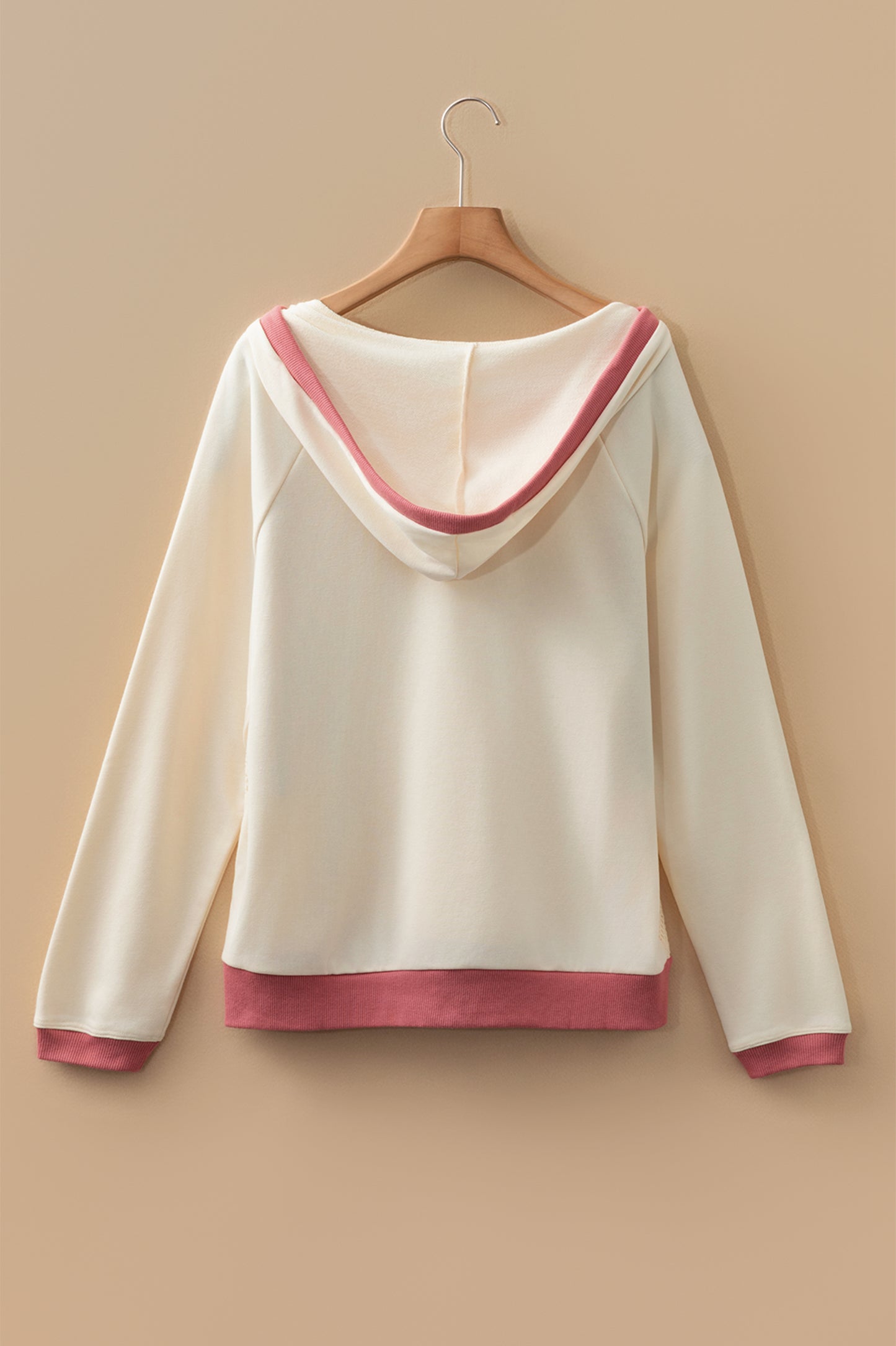 White Contrast Trim Crochet Knit Patchwork Exposed Seam Hoodie