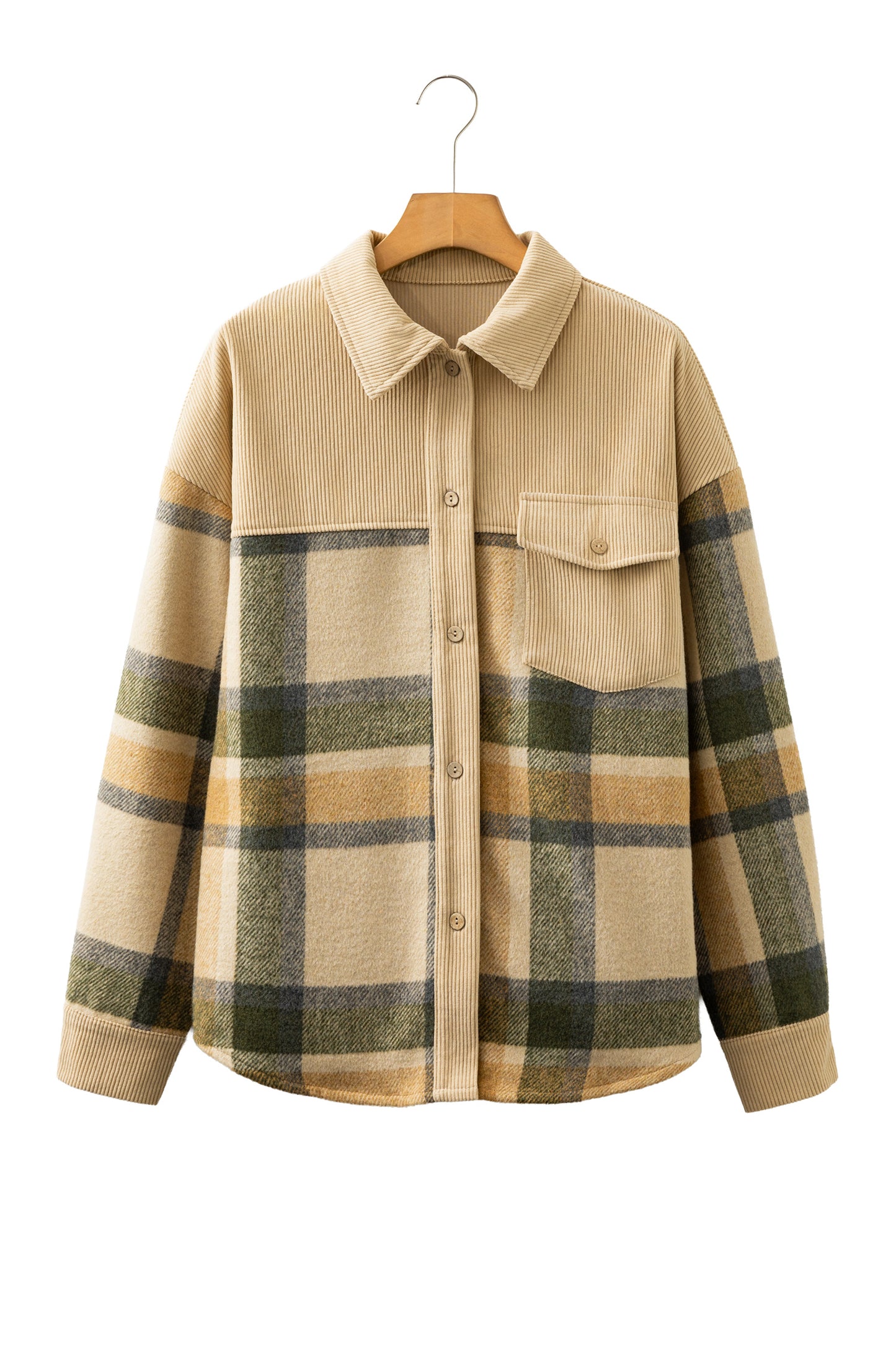 Parchment Retro Plaid Corduroy Patchwork Shacket