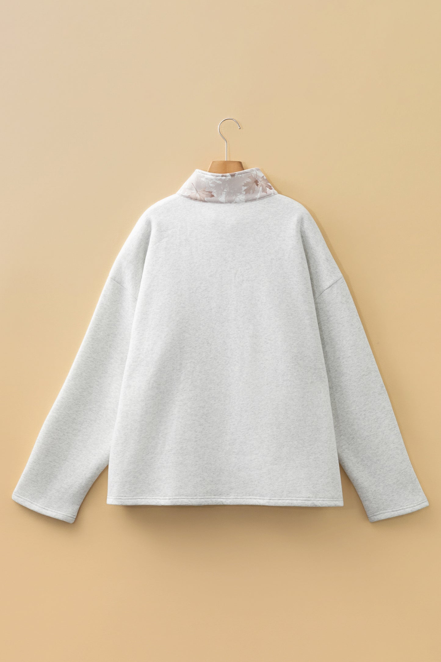 Gray Camo Leaves Patchwork Zipped Collar Pullover Plus Size Sweatshirt