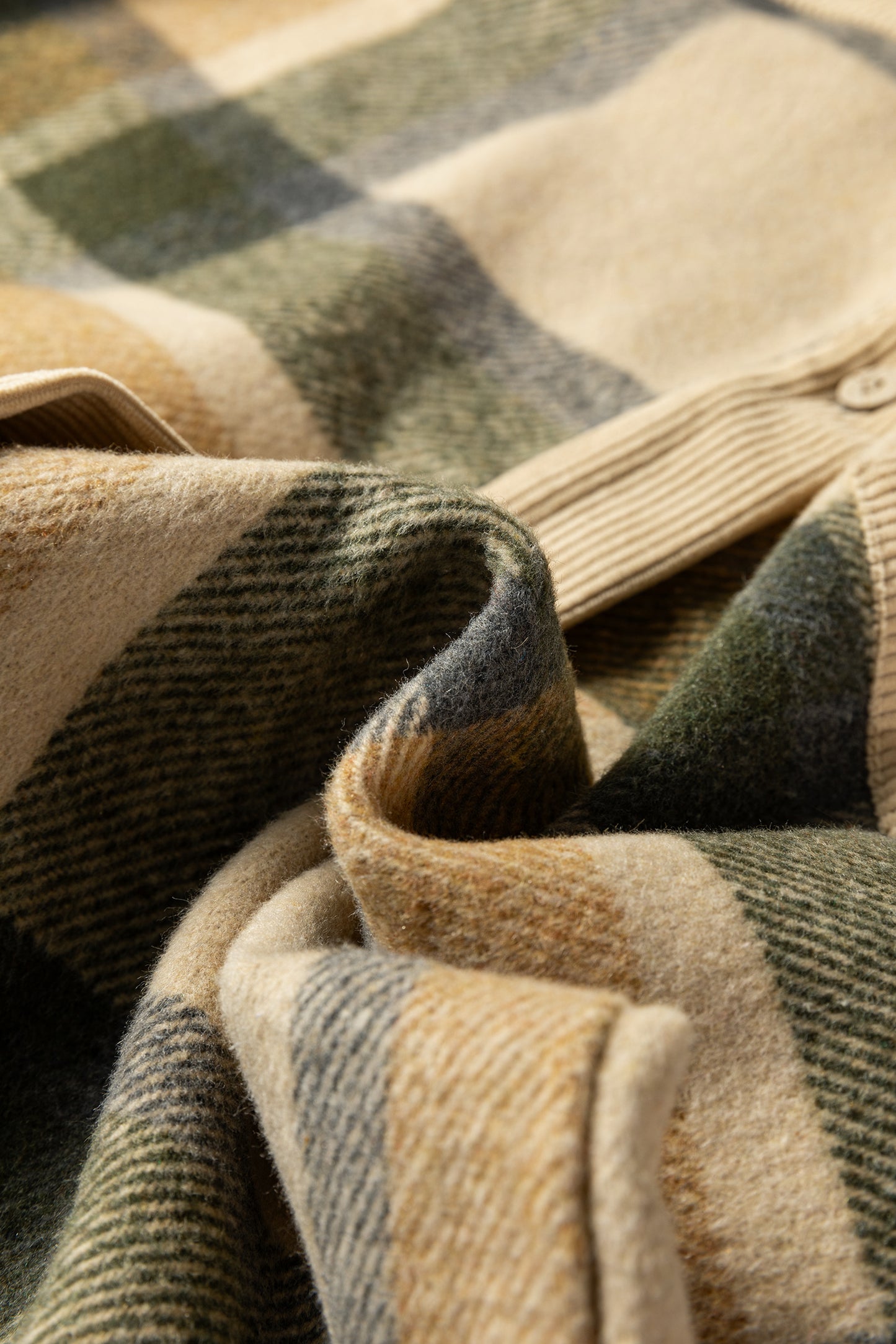 Parchment Retro Plaid Corduroy Patchwork Shacket