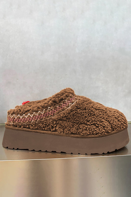 Thick soled Sherpa slip ons