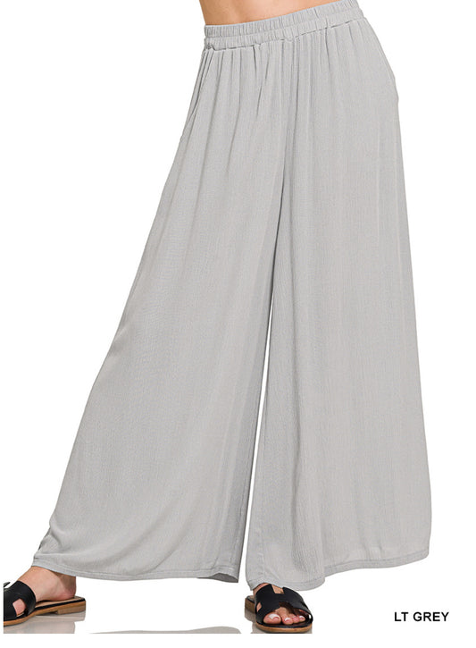 Crinkle wide leg pants w/pockets