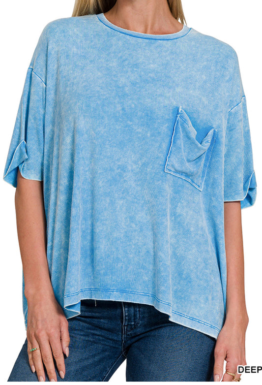 Ribbed cuffed short sleeve top