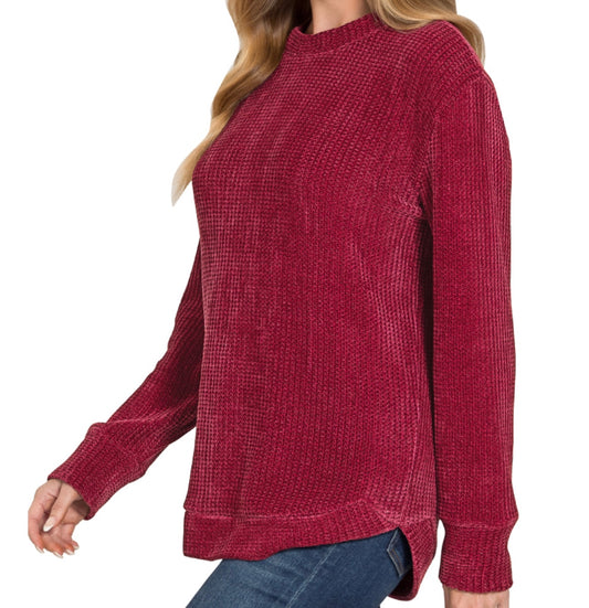 Chenille Waffle Round Neck Sweater