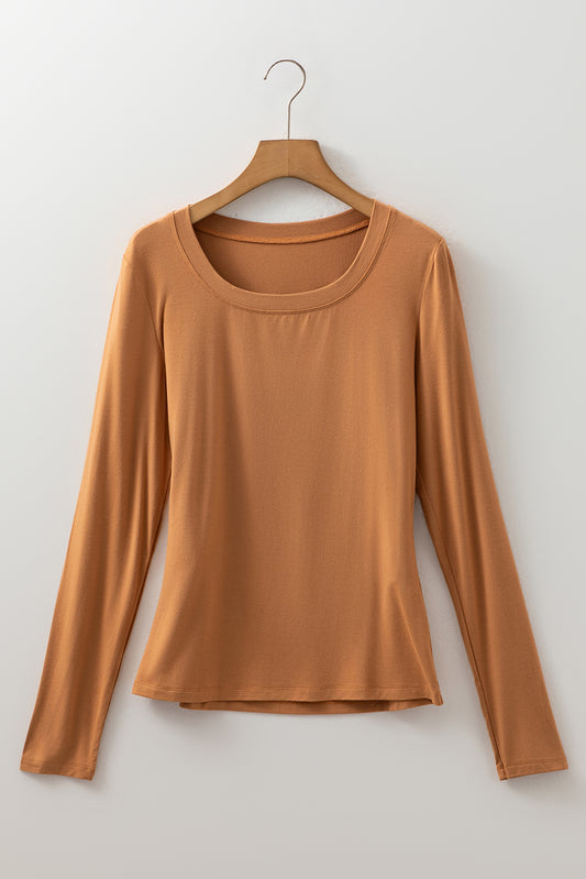 Chestnut Solid Color Fitted Long Sleeve