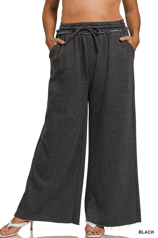 Plus Acid Wash Fleece Palazzo Pants
