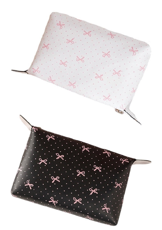 Bow vegan leather cosmetic bag