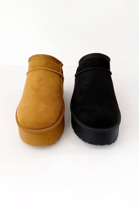 SOLID MINI ANKLE FUR-LINED PLATFORM SHERPA SLIPPER